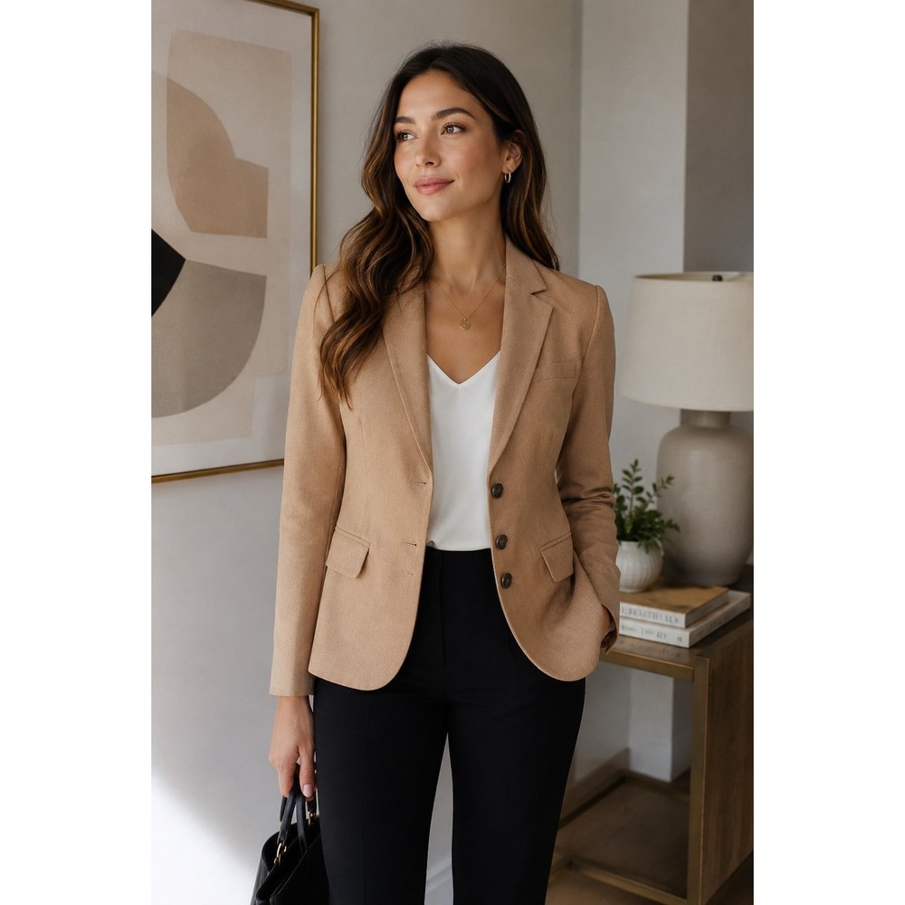 XXI Essentials Womens Small Tan Beige‎ Blazer 3 Button Career Office Jacket S